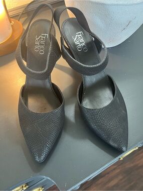 Franco Sarto Black Textured Pointed Slingback Heels